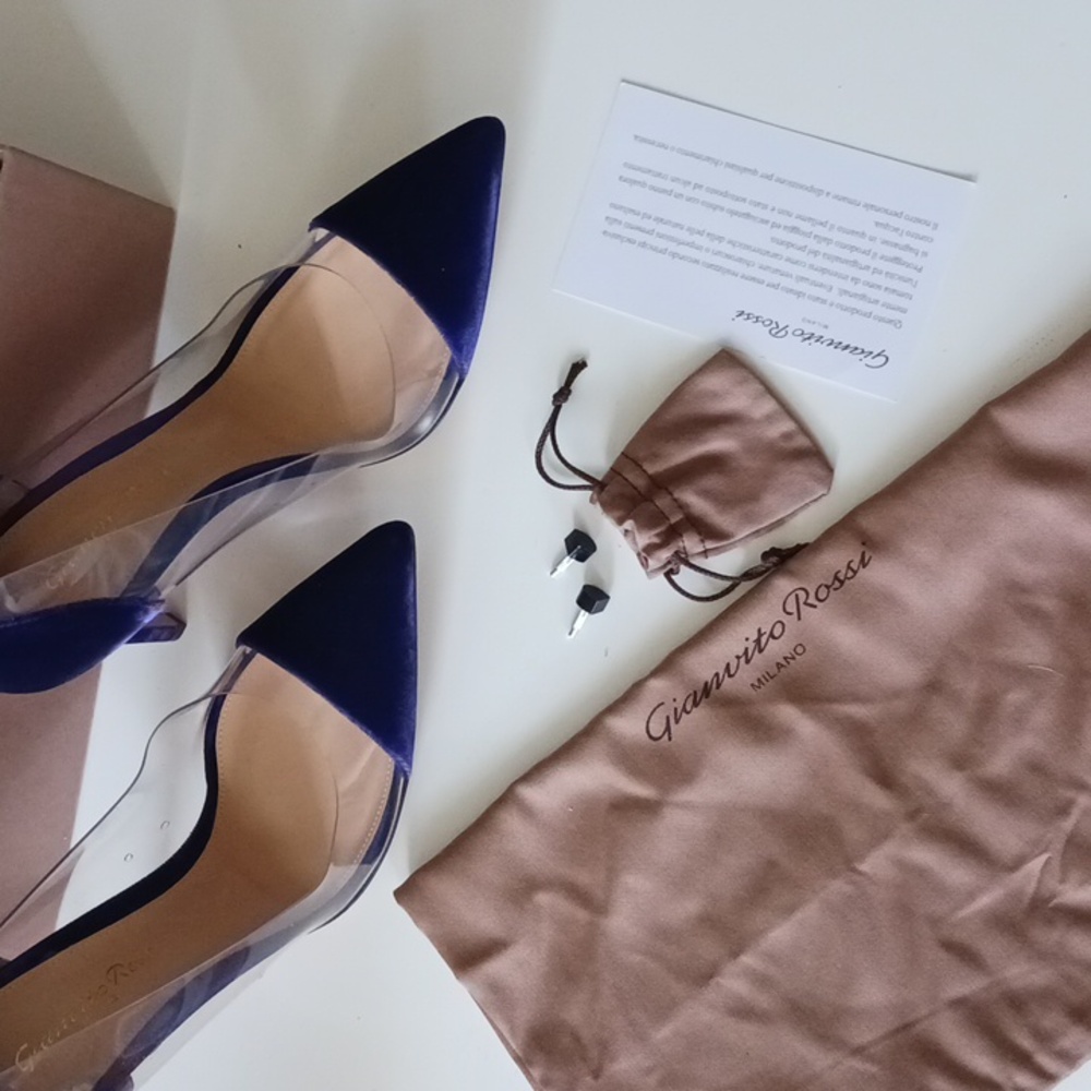 NWT Gianvito Rossi Velluto Violet Plexi Pump Size 37.5 - Picture 11 of 15